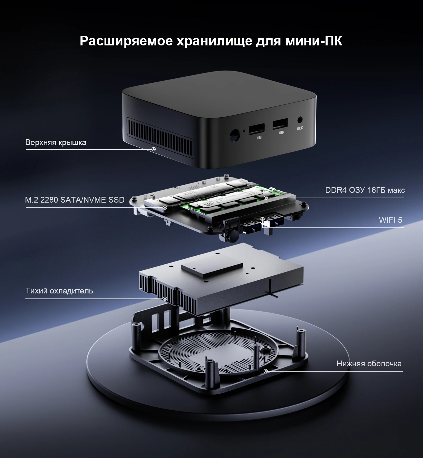 Мини-ПК Chatreey T10 оснащен интерфейсом M.2 2280 SATA/NVME SSD и поддерживает до 16 ГБ оперативной памяти DDR4, а также имеет тихий вентилятор для более тихой работы.