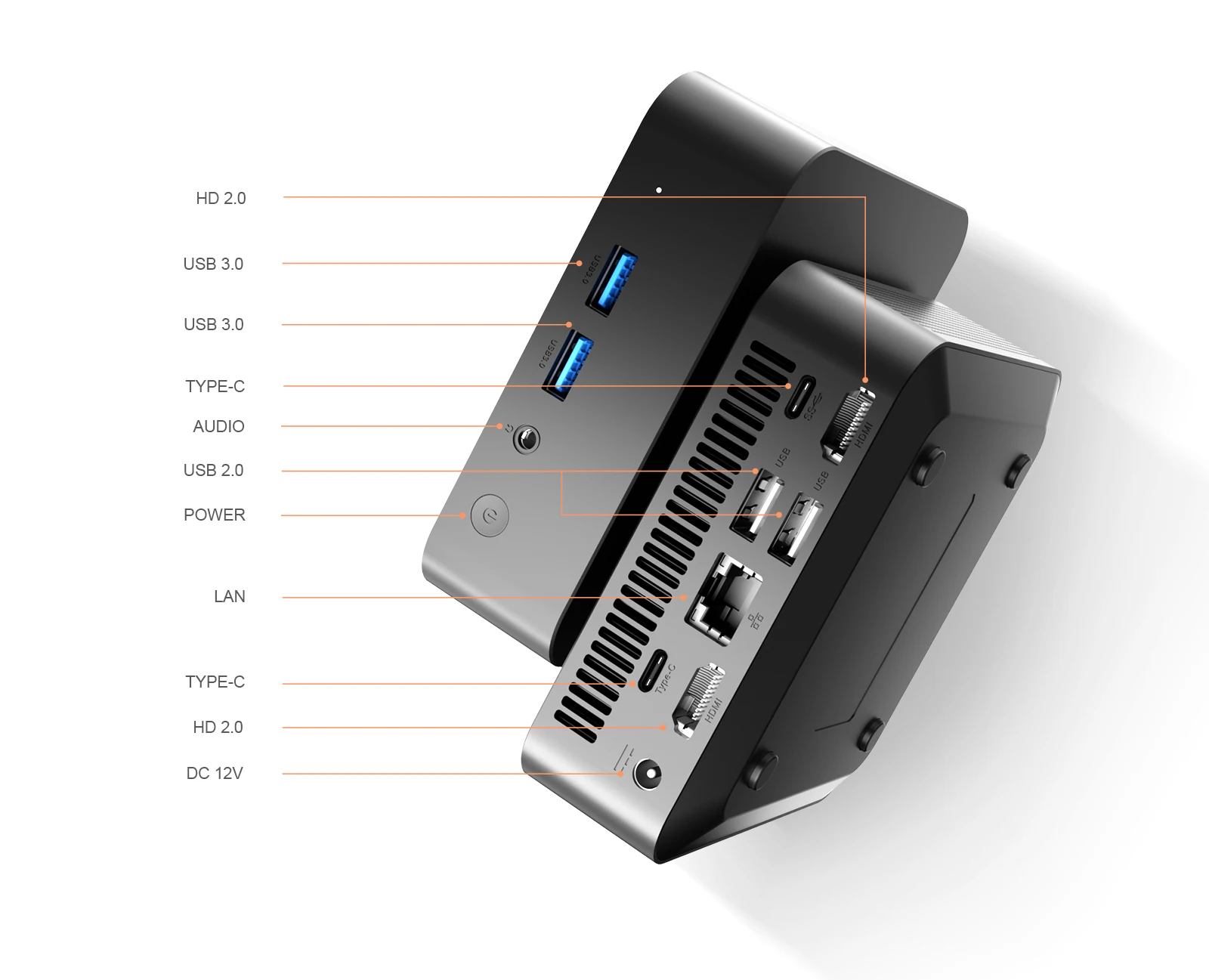 Мини-ПК Chatreey T9H оснащен различными портами, включая 2 USB 3.0, 2 Type-C, 2 USB 2.0, 1 аудиоразъем и 1 порт HDMI, что отвечает повседневным потребностям.